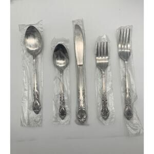 Vintage New Old Stock Orleans Silver Stainless Korea Orleans Rose Place Setting